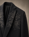 Dark Charcoal Grey Botanical Embroidered Wool Suit