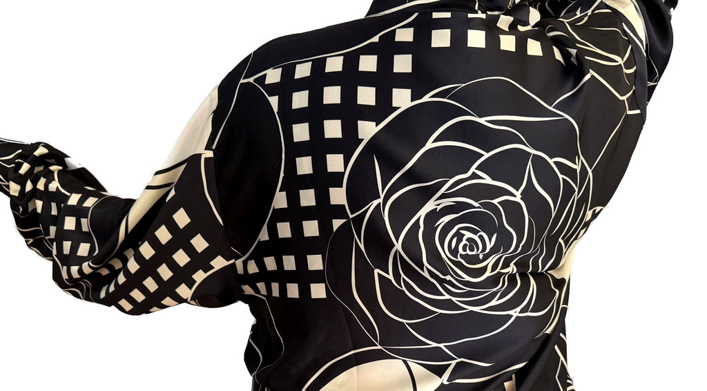 Silk Black Rose Print Blouse – Classic Alison