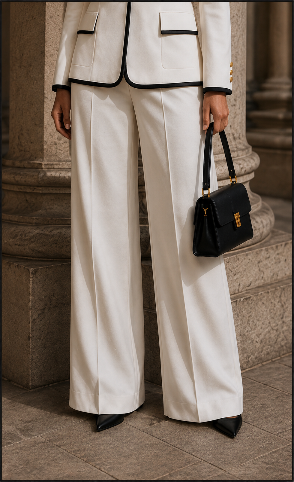 White Wool High-Waist Wide-Leg Trousers – The Winter White