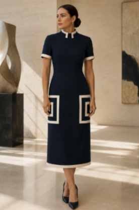 Kensington Navy Wool Tailored Midi Dress – The Kensington Dress