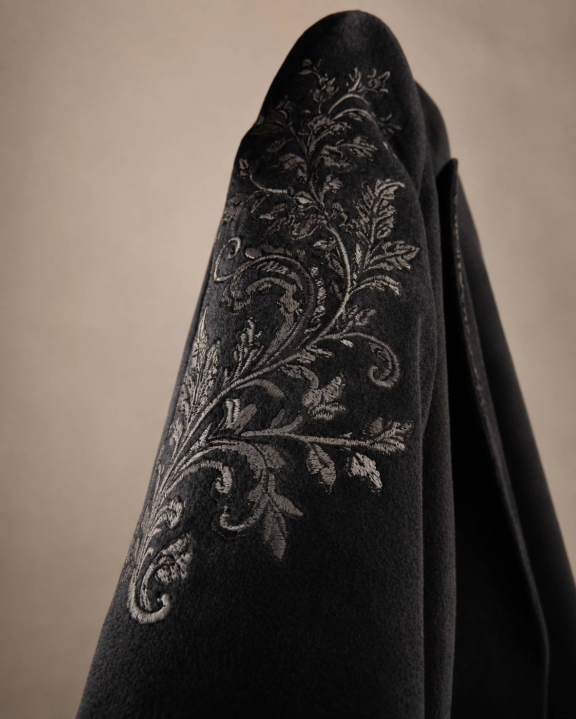 Dark Charcoal Grey Botanical Embroidered Wool Suit